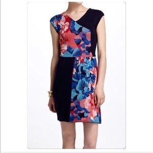 Leifsdottir asymmetrical Anthropology floral silk infused knit dress size XS